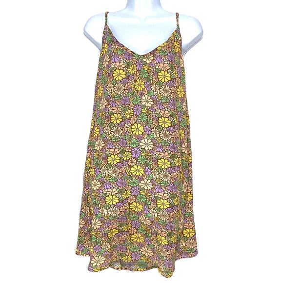 Roxy Floral Crinkle Dress L Hippie Retro Boho Strappy Tie Open Back Feminine Y2K - Picture 1 of 6
